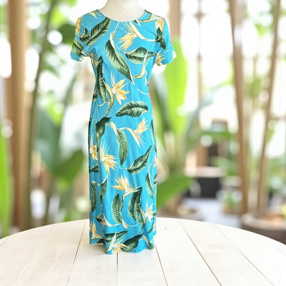 Hilo Hattie Turquoise Blue Floral Short Sleeve Maxi Dress Size Small - Picture 1 of 8